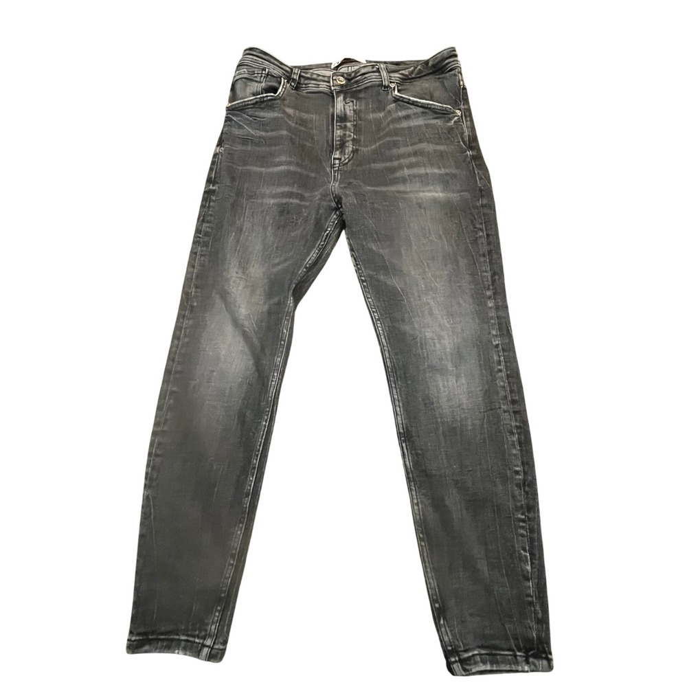Zara Skinny Jeans Womens 34 Faded Black Distressed Tapered Leg Denim Pants